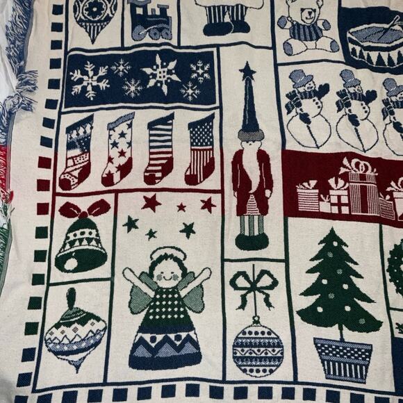 VTG VINTAGE COMING HOME CHRISTMAS SANTA CLAUS AFGHAN THROW TAPESTRY 48x60 - Picture 3 of 8